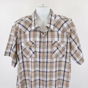 Fly Cattleman BIg Man Pearl Snap Collared‎ Dress Shirt 3XBIG 19.5 Tan Blue Plaid